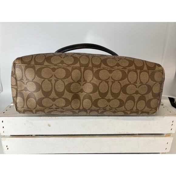 COACH F19816 LARGE TAN, BROWN PVC SIGNATURE PRINT HANDBAG - Picture 7 of 16